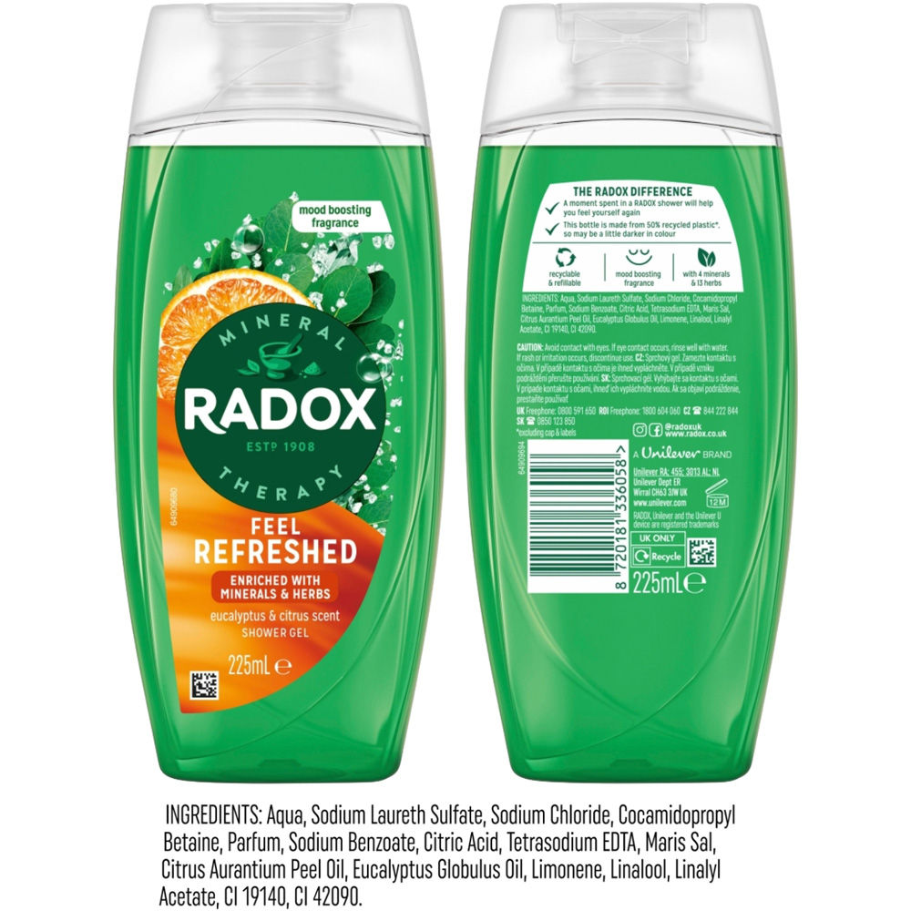 Radox Feel Refreshed Eucalyptus and Citrus Scent Shower Gel 225ml 6 Pack Image 9