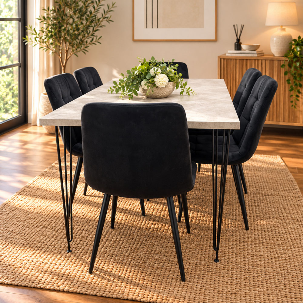 Kosy Koala 6 Seater Wood and Velvet Tufted Dining Set Grey and Black Image 5