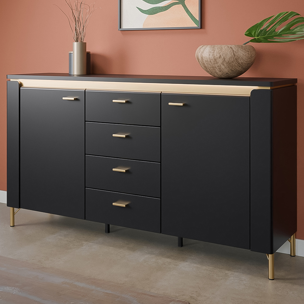 Furniture To Go Genoa 2 Door 4 Drawer Black Sideboard Image 1