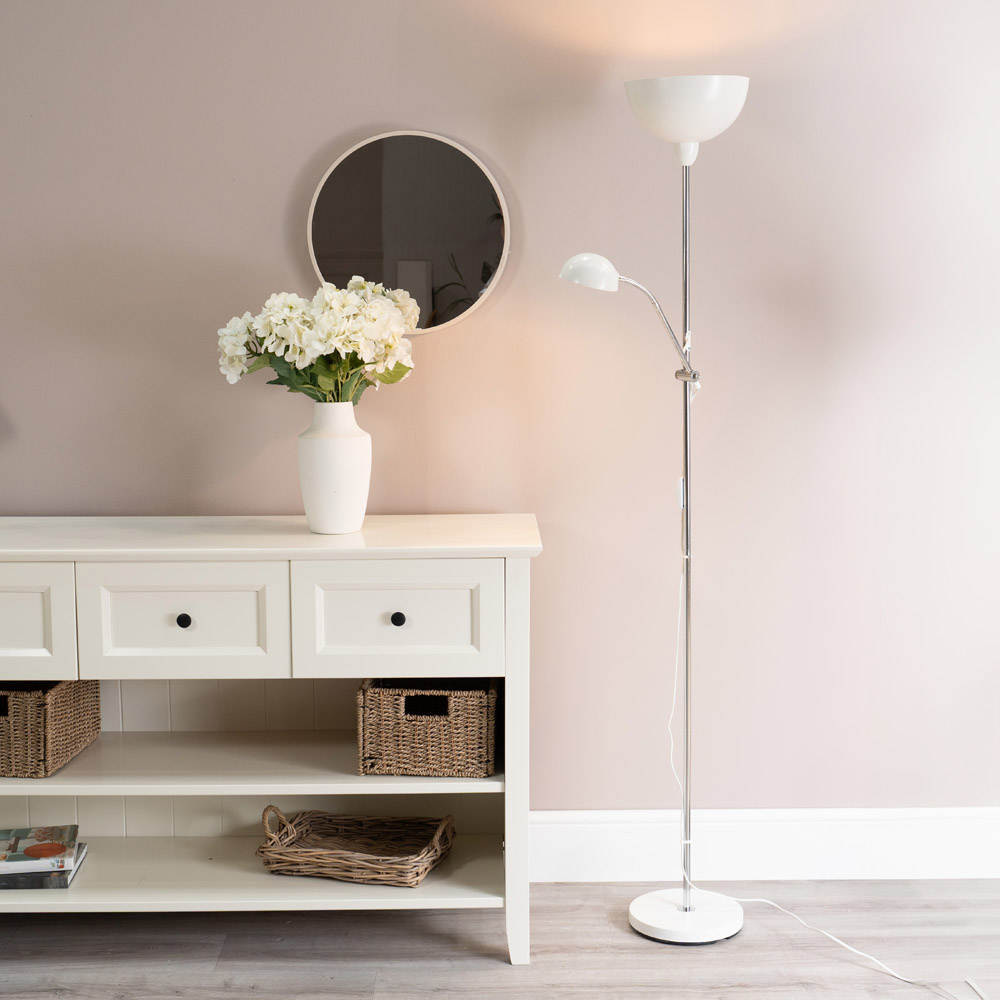 ValueLights Orion 2 Way White Metal Adjustable LED Floor Lamp Image 2