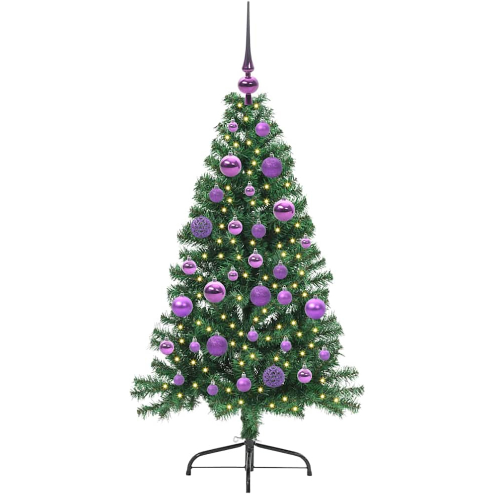 vidaXL Pre-Lit Lilac Baubles Green Artificial Christmas Tree 4ft Image 1