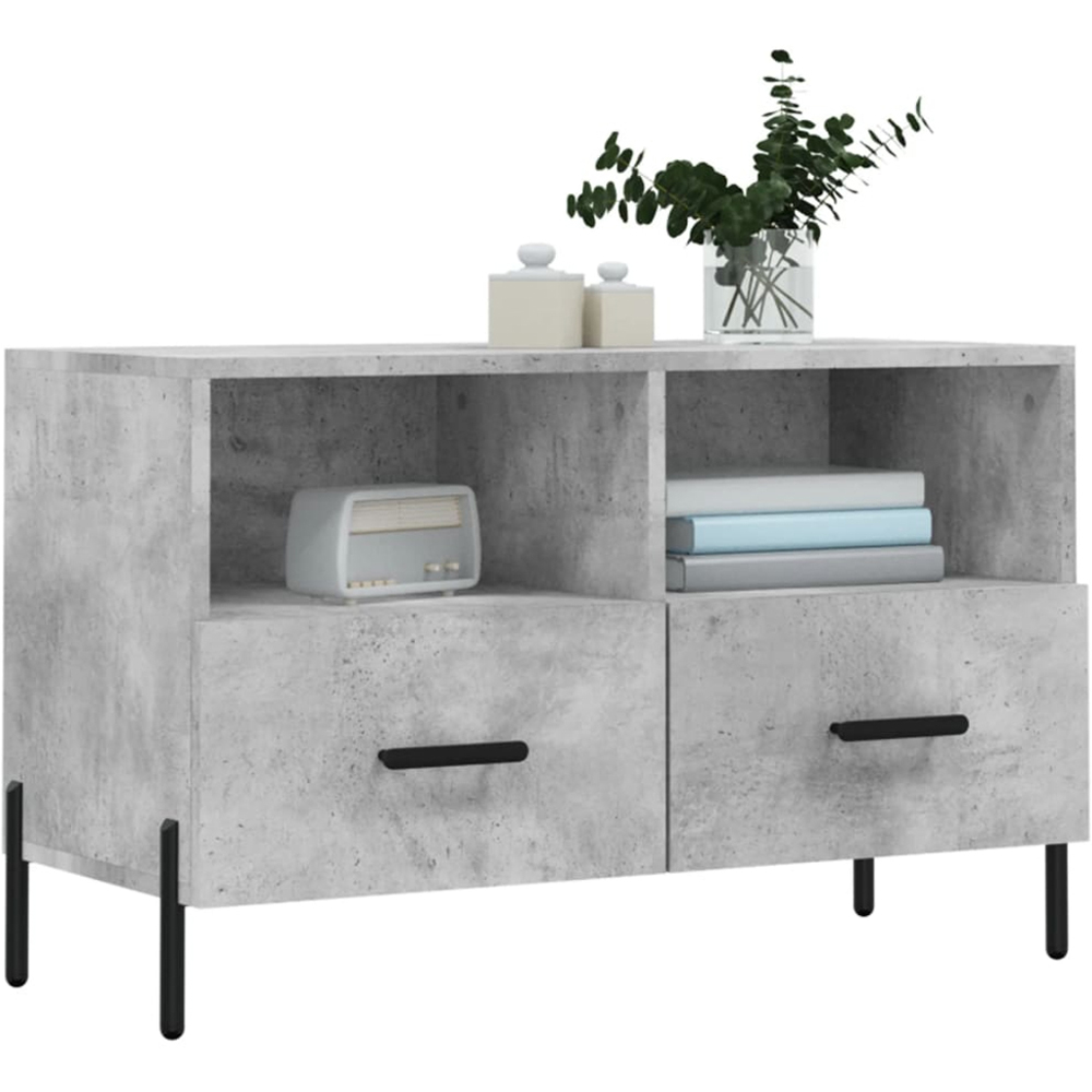 vidaXL 2 Drawer 2 Shelf Concrete Grey TV Cabinet Image 3