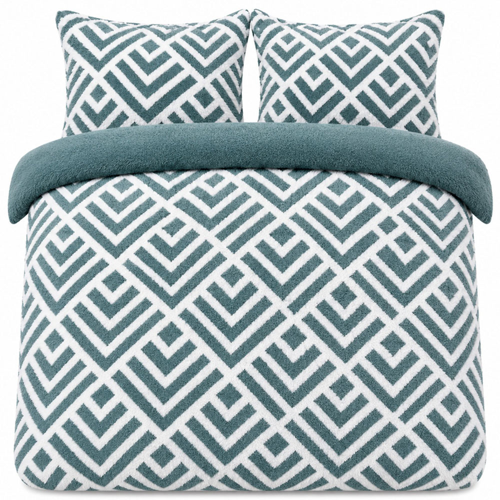 Smart Living Double Teal Geo Jacquard Fleece Duvet Set Image 2