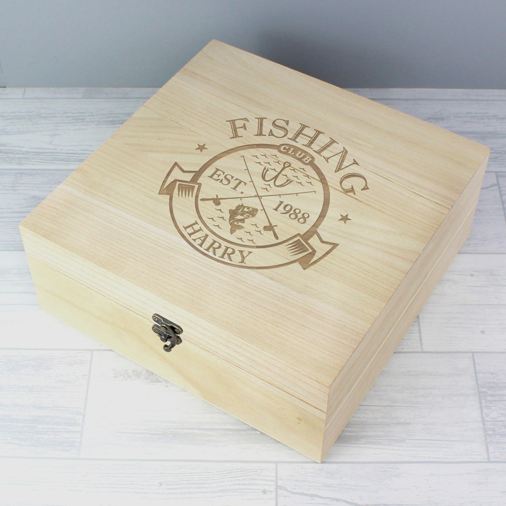 Personalised Memento Company Personalised Fishing Club Wooden Keepsake Box Image 3