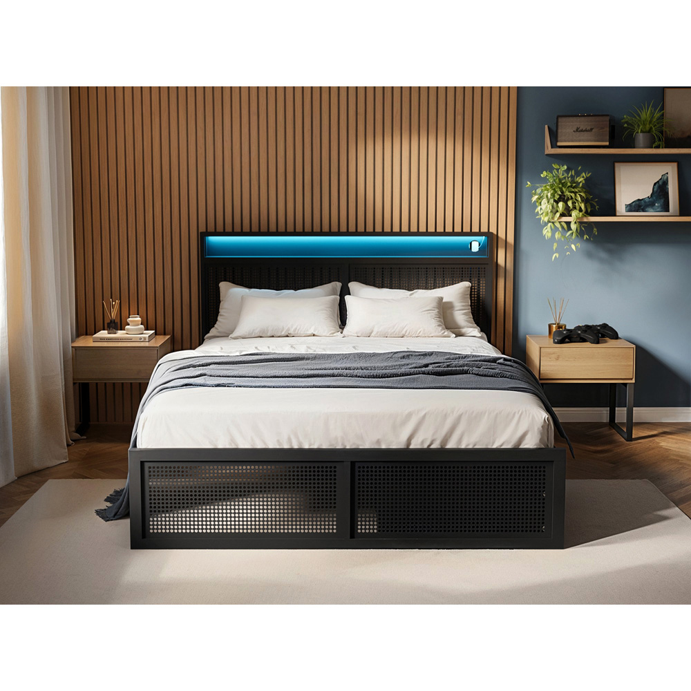 Flair Callan Double Black Metal Bed Frame with Storage and LED Image 4