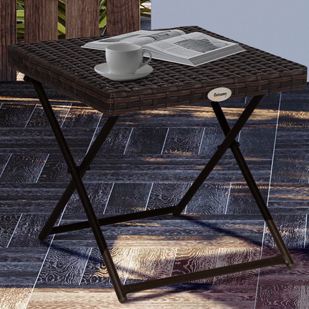 Outsunny Brown PE Ratan Square Folding Coffee Table Image 1