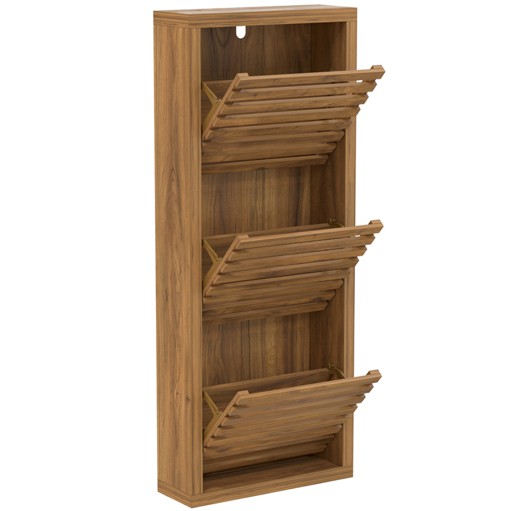 Flexi Storage Erik 3 Door Mango Wood Effect Slatted Consealed Shoe Cabinet Image 5