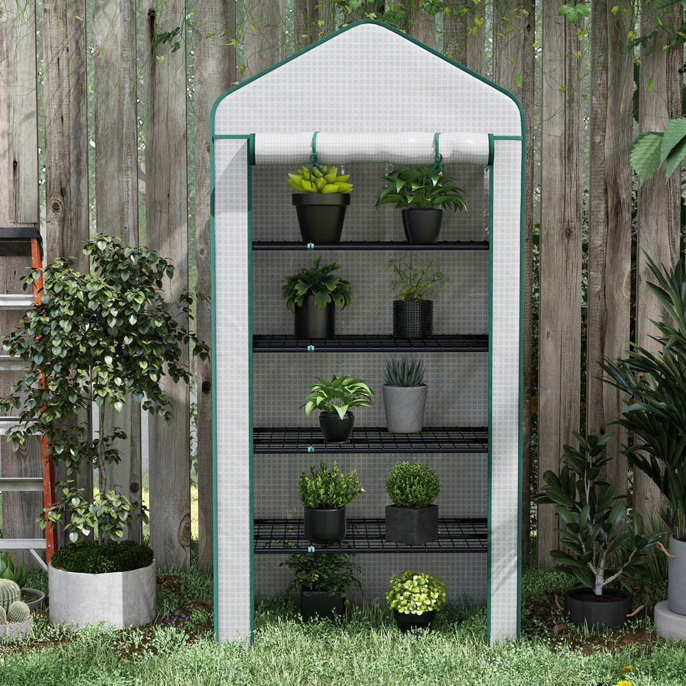 Outsunny 5 Tier White PE 3 x 1.6ft Widened Mini Greenhouse Image 3