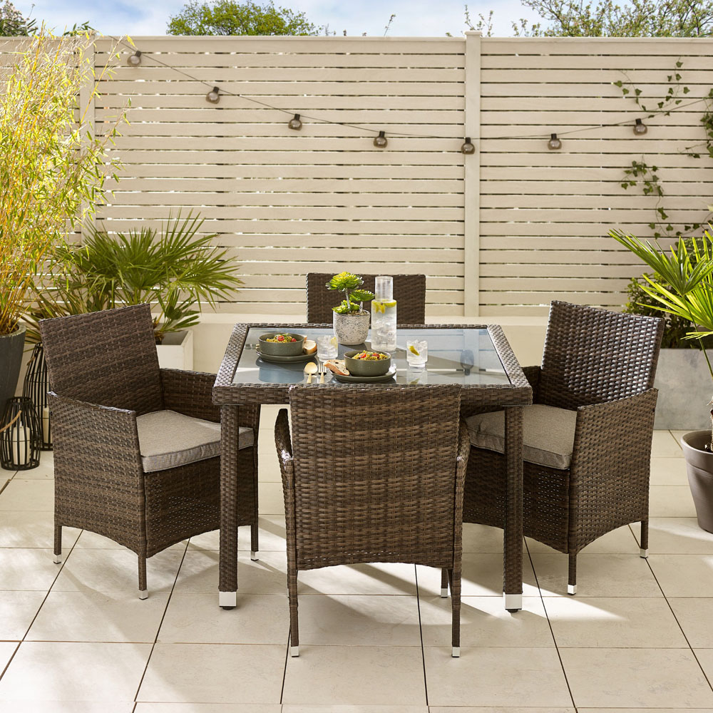 Furniturebox Grenada Rattan 4 Seater Outdoor Dining Set Brown Image 2