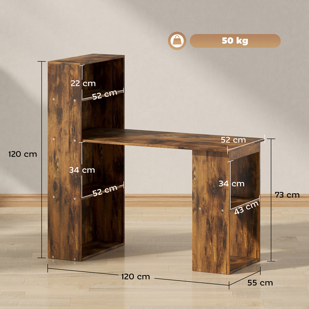 HOMCOM 6 Shelf Computer Desk Brown Image 9