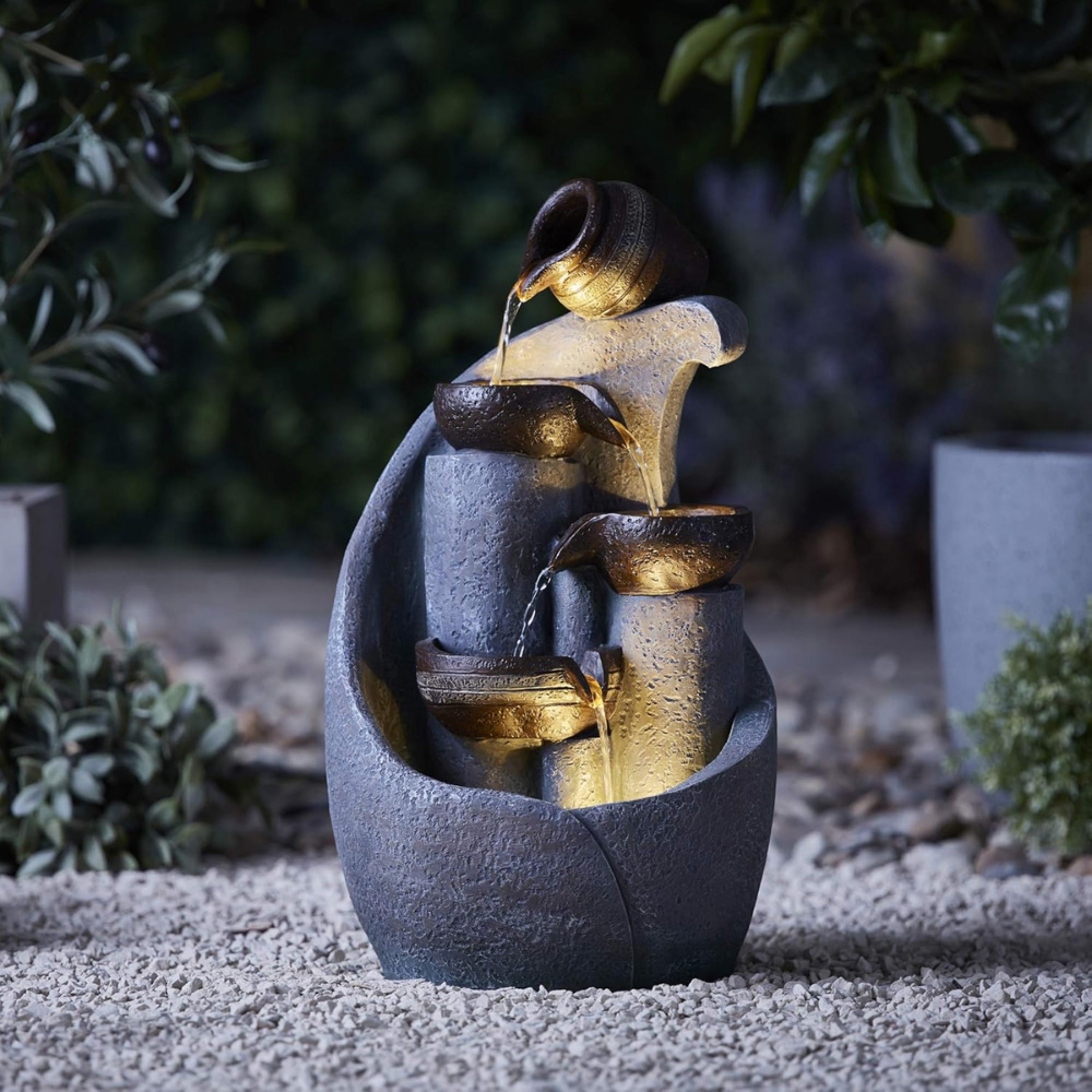 Serenity 5-Tier Cascading Bowls and Jars Mains Powered LED Water Feature Image 2