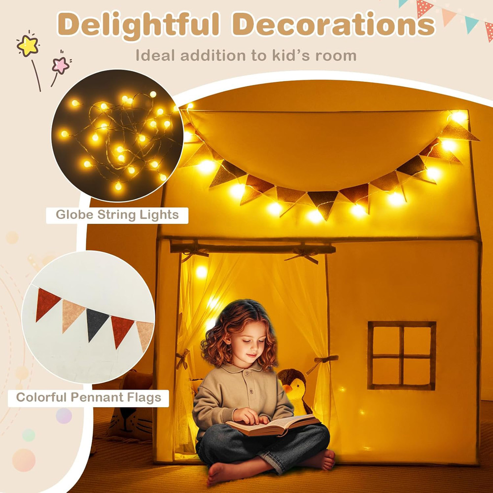 Costway 3 Person Indoor and Outdoor Toddler Tent with Padded Non Slip Mat Beige Image 8