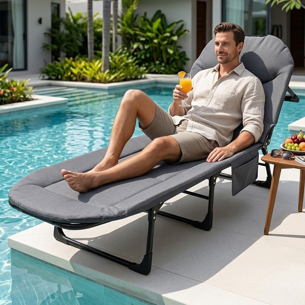 Alivio Grey Adjustable Recliner Sun Lounger Chair Bed Image 1