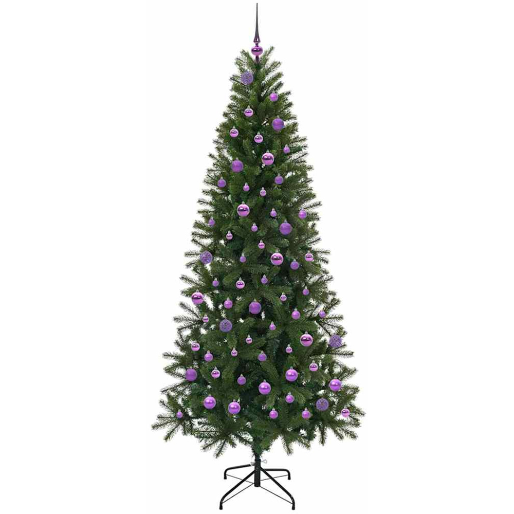 vidaXL Pre-Lit Lilac Baubles Green Artificial Christmas Tree 7ft Image 4