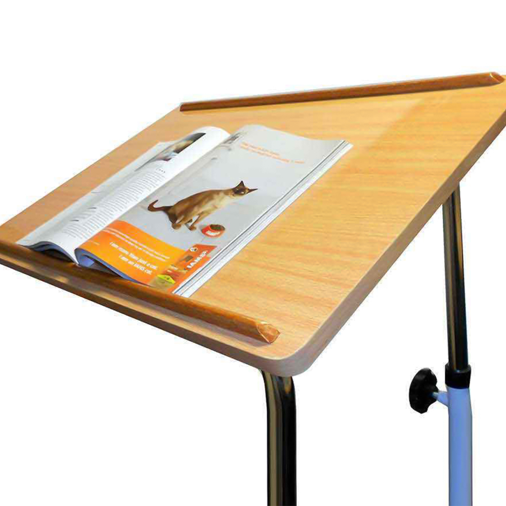 NRS Healthcare Teak Adjustable Over Bed Table with Wheels Image 3