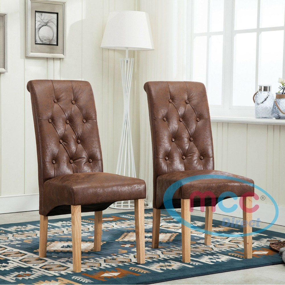 Brown Set of 2 Tufted High Back Fabric Dining Chair Image 5