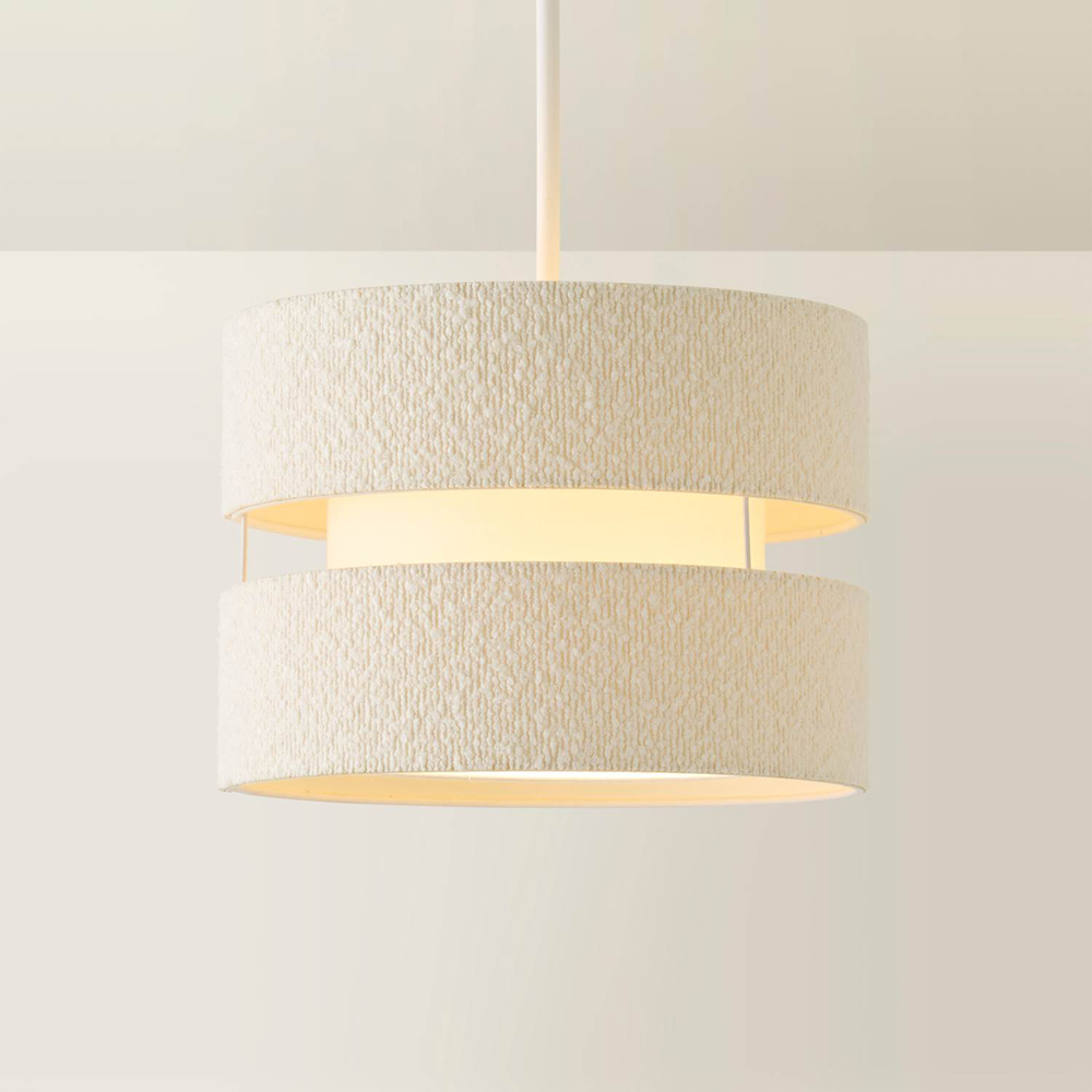 ValueLights Sophia Cream Boucle Tiered Easy Fit Ceiling Pendant Lamp Shade Image 3