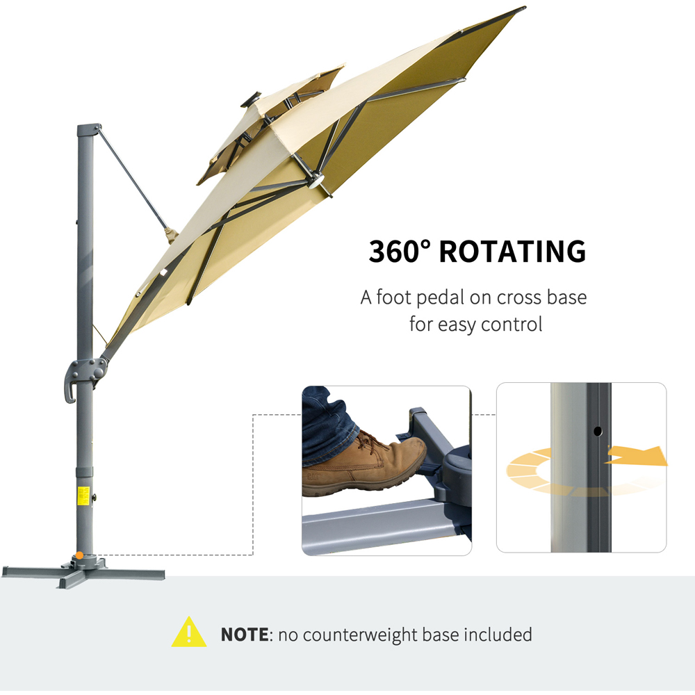 Outsunny Khaki Double Tier LED Crank Handle Cantilever Parasol with Cross Base 3m Image 6