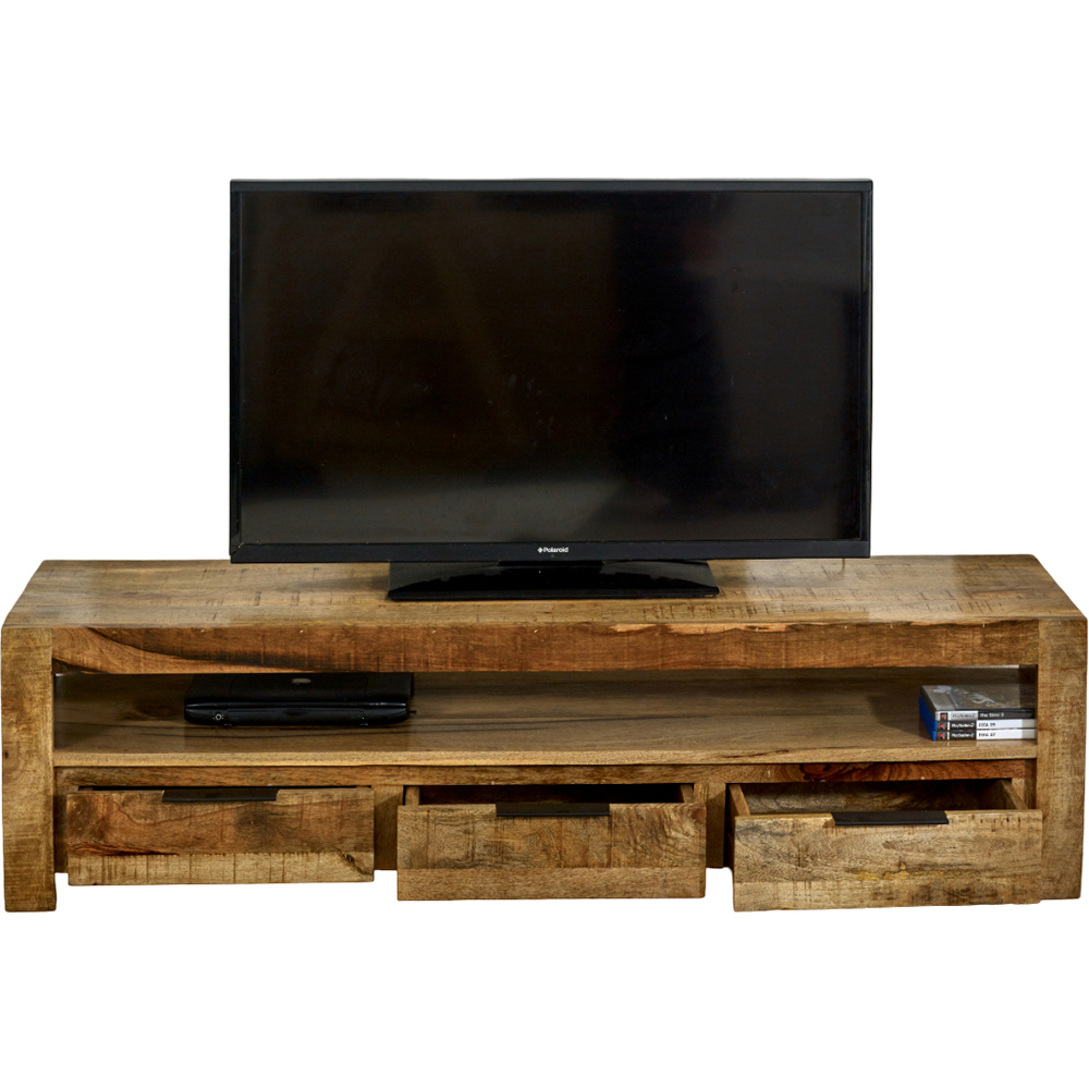 Brooklyn Surrey 3 Drawer Singe Shelf Solid Wood TV Unit Image 3