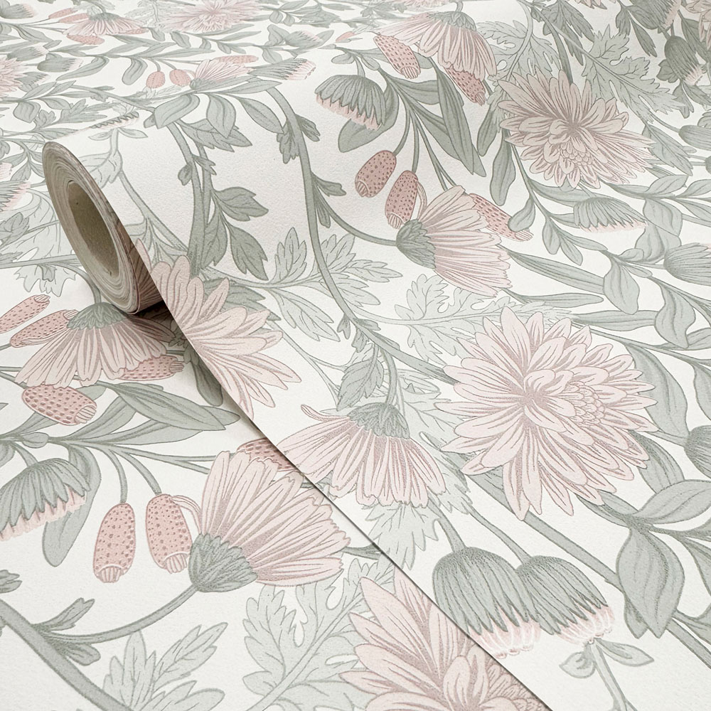 Muriva Martha Floral Green and Blush Wallpaper Image 4