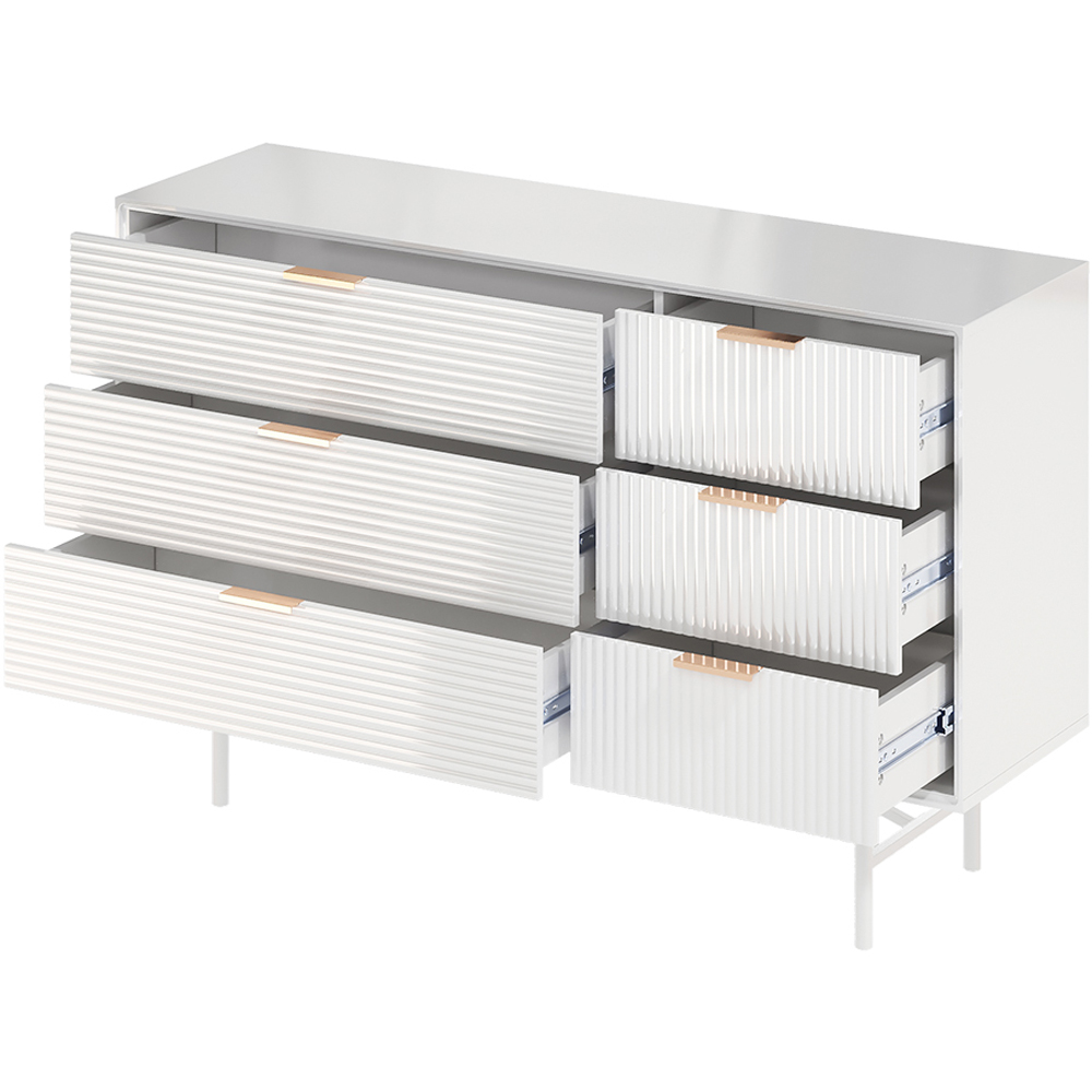 H&O Direct 6 Drawer White Striped Storage Cabinet with Gold Handle Image 3
