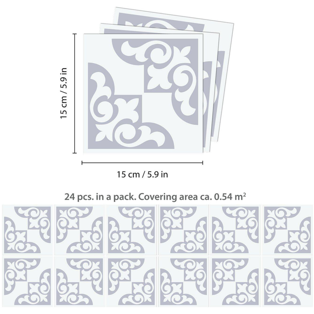 Walplus Osborne Monochromatic Light Grey Self Adhesive Victorian Tile Stickers 24 Pack Image 5