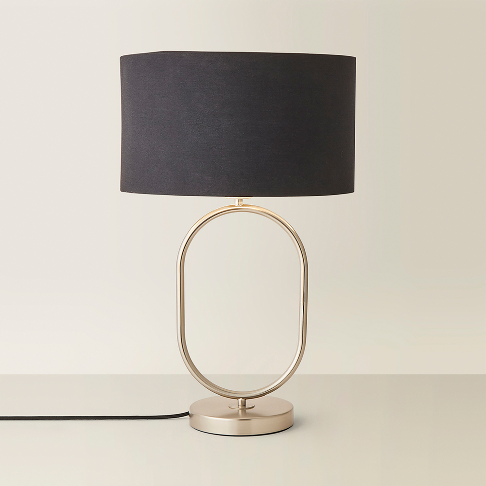 ValueLights Antonia Black with Chrome Drum Shade Brushed Chrome Oval LED Table Lamp Image 5