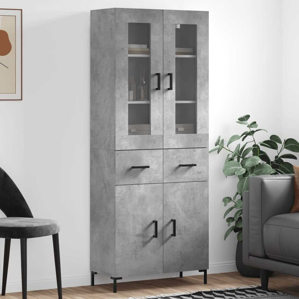 vidaXL 4 Door 2 Drawer Concrete Grey Highboard Image 1