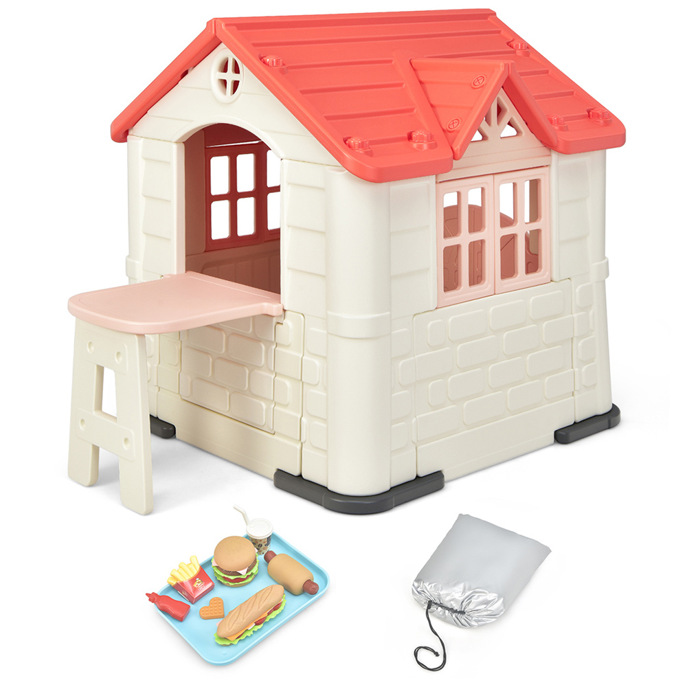 Costway Pink Cottage Pretend Play Centre with Picnic Table Image 4