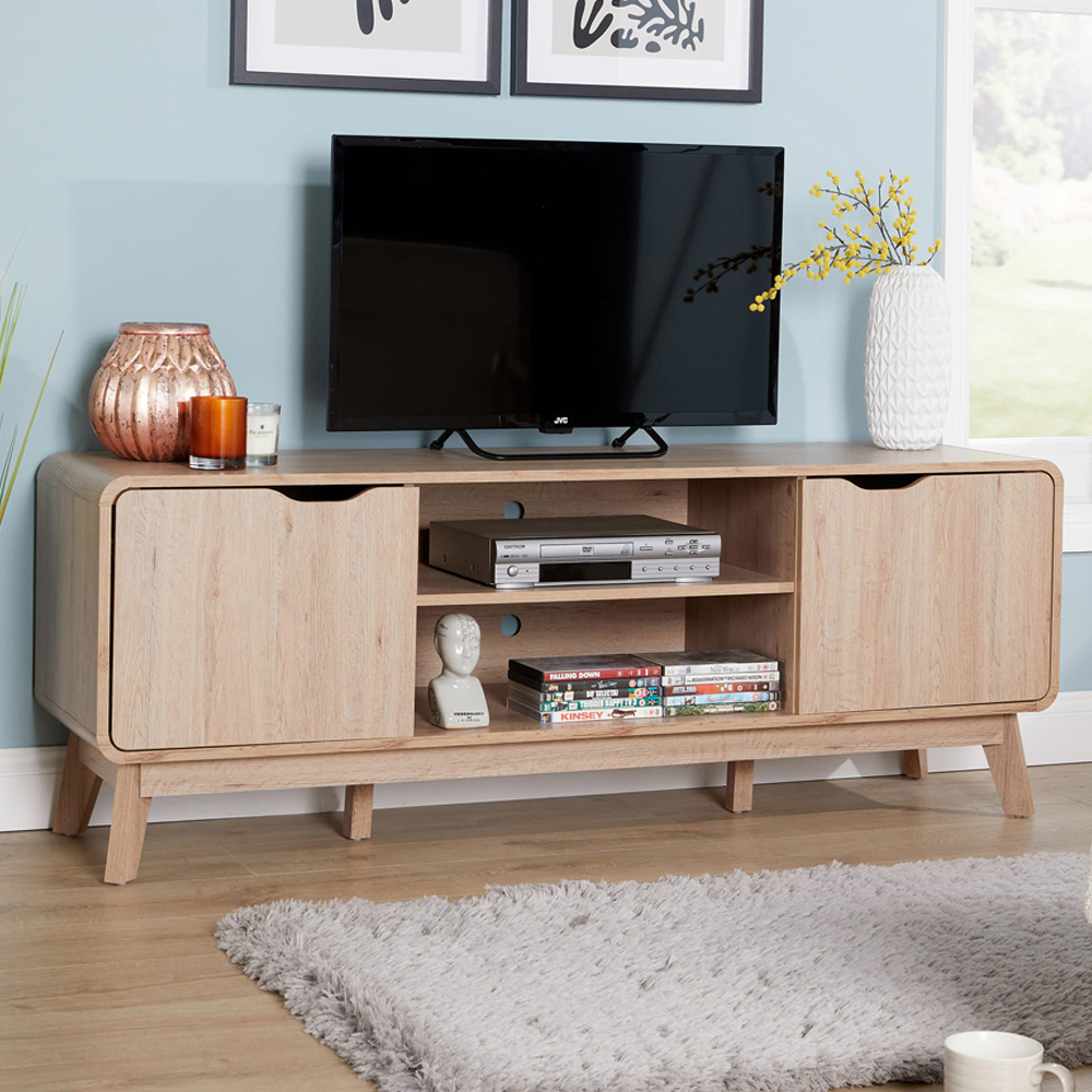 Home Source 2 Door 2 Shelf Rustic Effect TV Stand Image 1