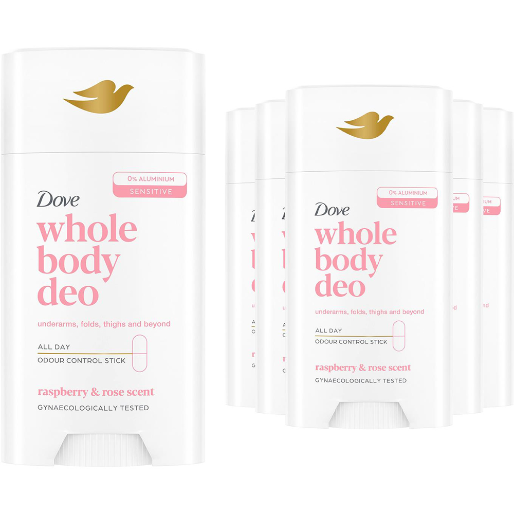 Dove Whole Body Long Lasting Fresh Raspberry and Rose Deodorant Stick 75ml 6 Pack Image 1