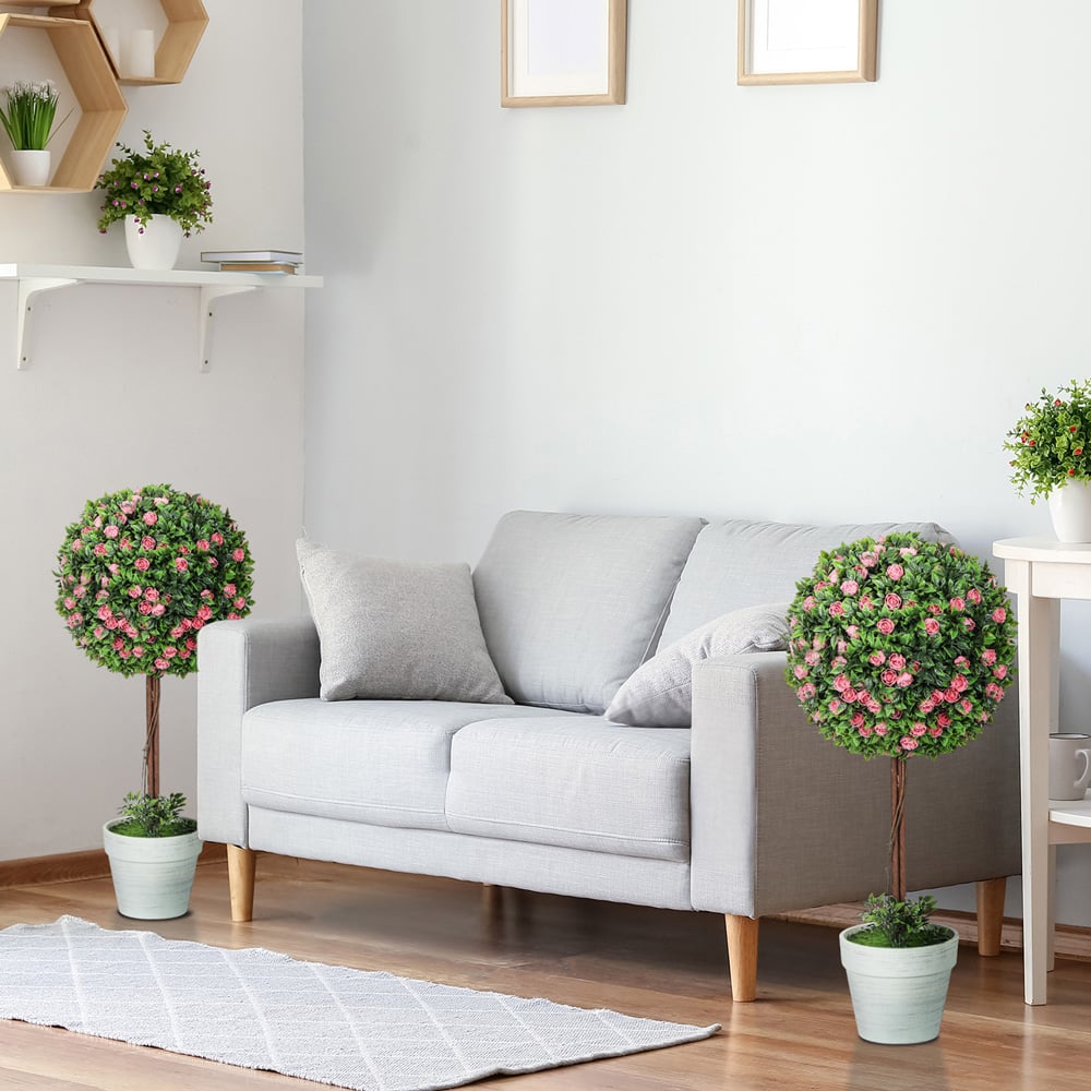 Portland Pink Rose Flower Artificial Plants in Pot 60cm 2 Pack Image 6