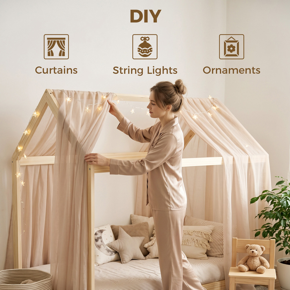 HOMCOM Single Natural Wood Finish Tree House Style Bed Frame | Wilko