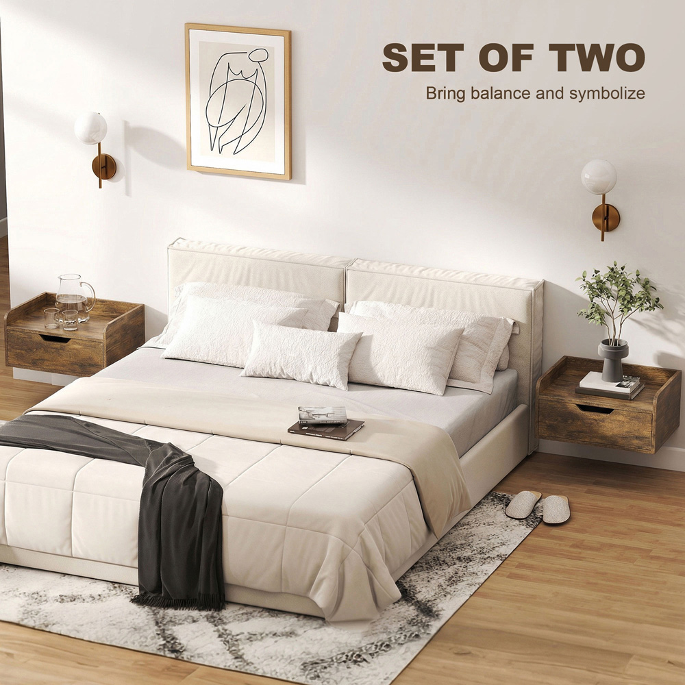 Portland Single Drawer Rustic Brown Floating Nightstand Set of 2 Image 8