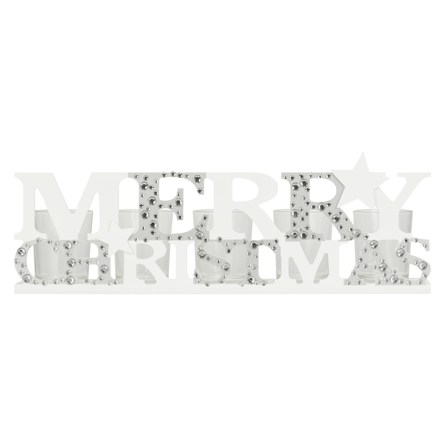 Merry Christmas Silver Candle Holder Image