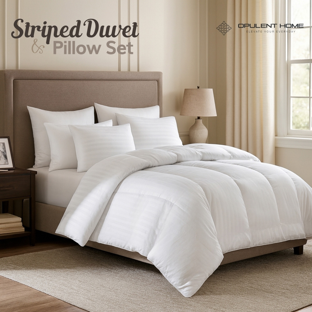 Opulent Home Single White Striped All Season Hollowfibre Duvet Set 10.5 Tog Image 3
