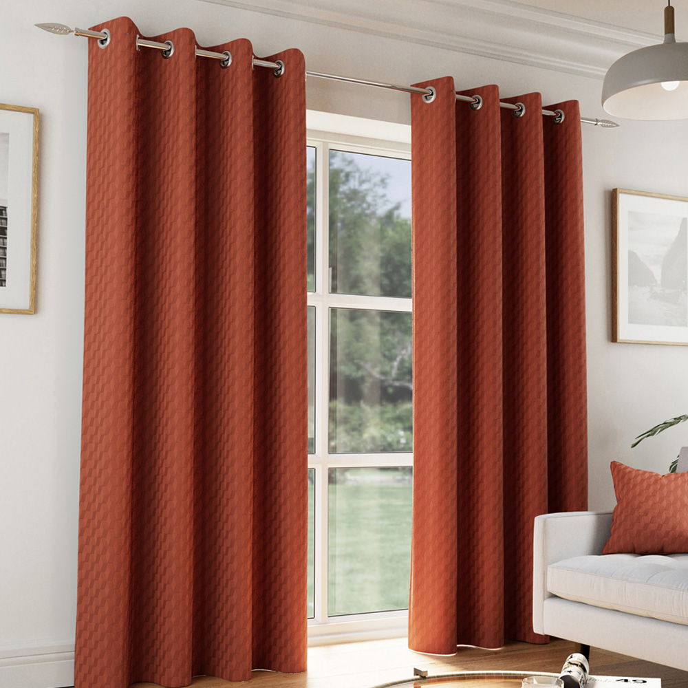 Enhanced Living Tokyo Orange Velvet Embossed Thermal Room Darkening Eyelet Curtains 229 x 229cm Image 1