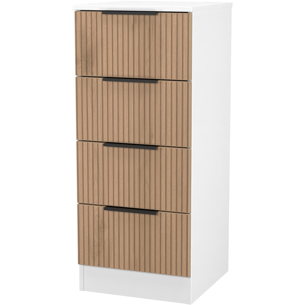 Crowndale Java 4 Drawer Slatt Effect and White Bedside Cabinet Image 4
