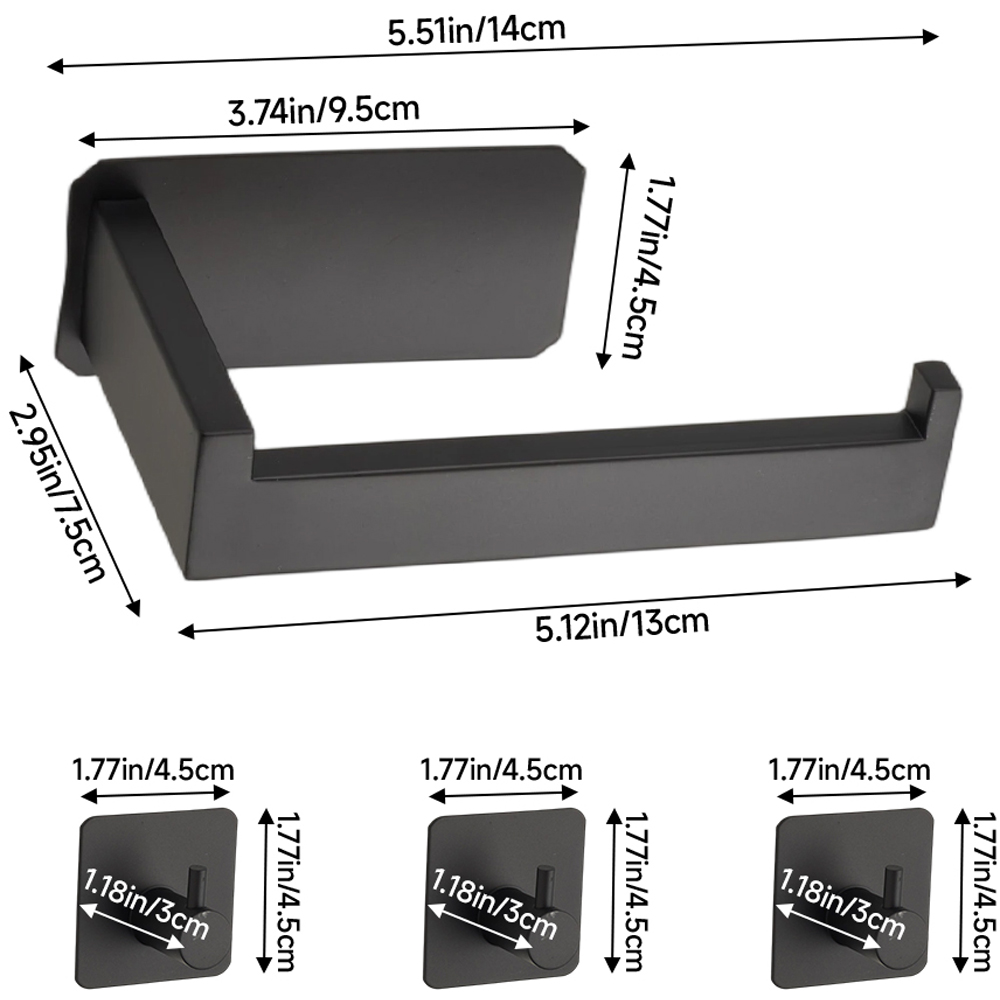 Living and Home 4-Piece Black Self-Adhesive Stainless Steel Bathroom Hardware Set Image 8