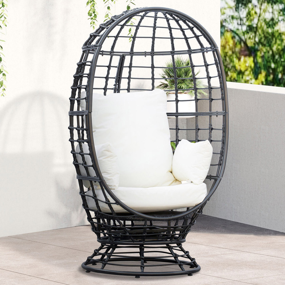 Outsunny Black Rattan Swivel Egg Chair with Cushions Image 1