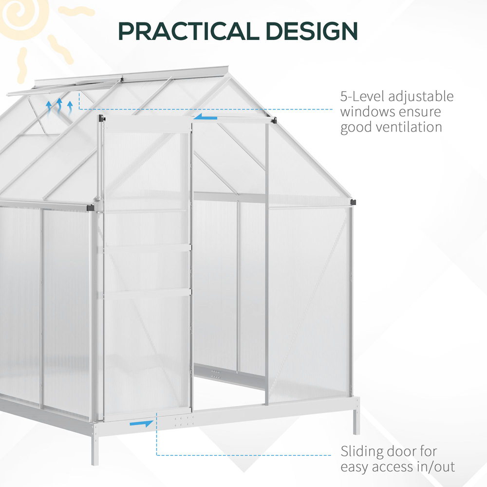 Outsunny 6.2 x 8.3ft Polycarbonate Silver Walk-in Garden Greenhouse with Sliding Door Image 6