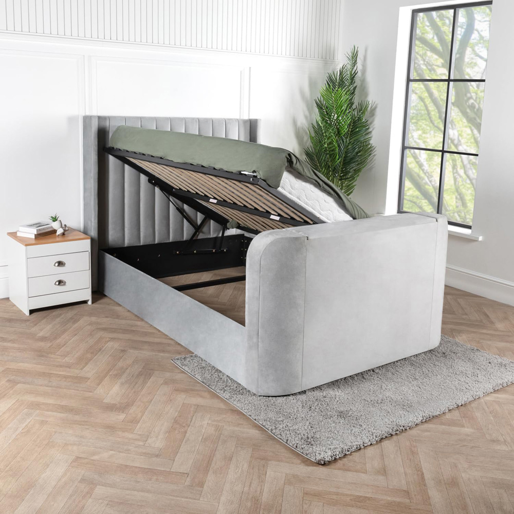 Home Treats King Size Velvet Winged Panel Ottoman TV Bed Image 3