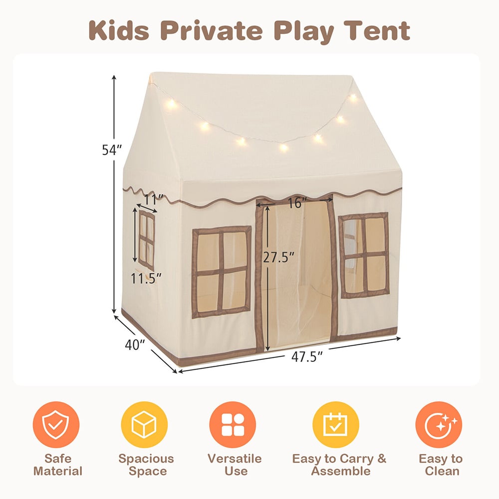 Costway Kids Brown Play Tent with Star Lights Image 9