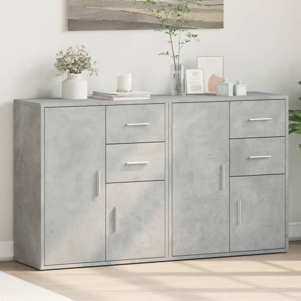 vidaXL 2 Door 2 Drawer Concrete Grey Sideboard 2 Pack Image 1