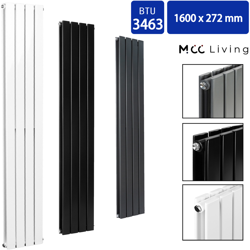 Black 3463 BTU Double Flat Panel Vertical Column Radiator 1600 x 272mm Image 4