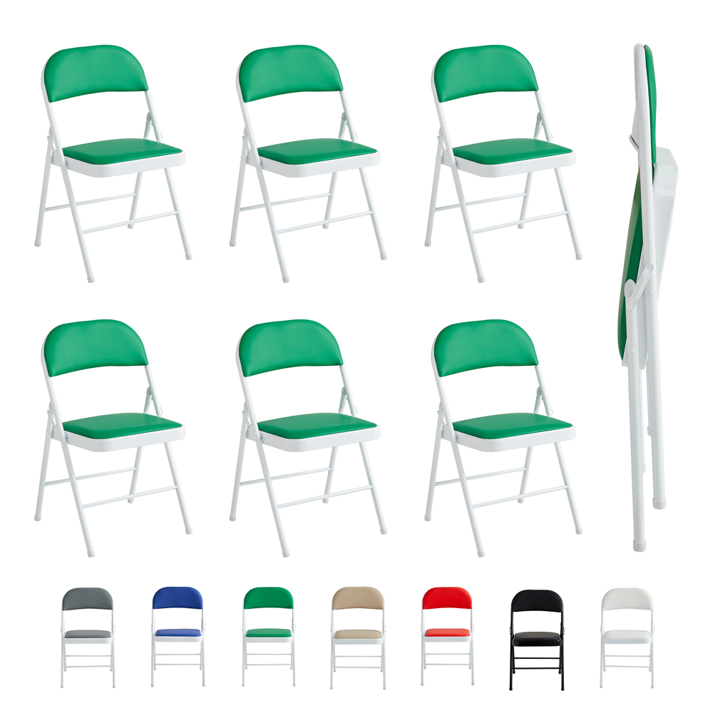 wilko Set of 6 Green Padded Folding Metal Dining Chairs Image 2