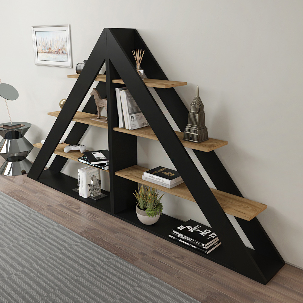Decorotika Pisagor 4 Shelf Black and Oak Corner Bookcase Image 8