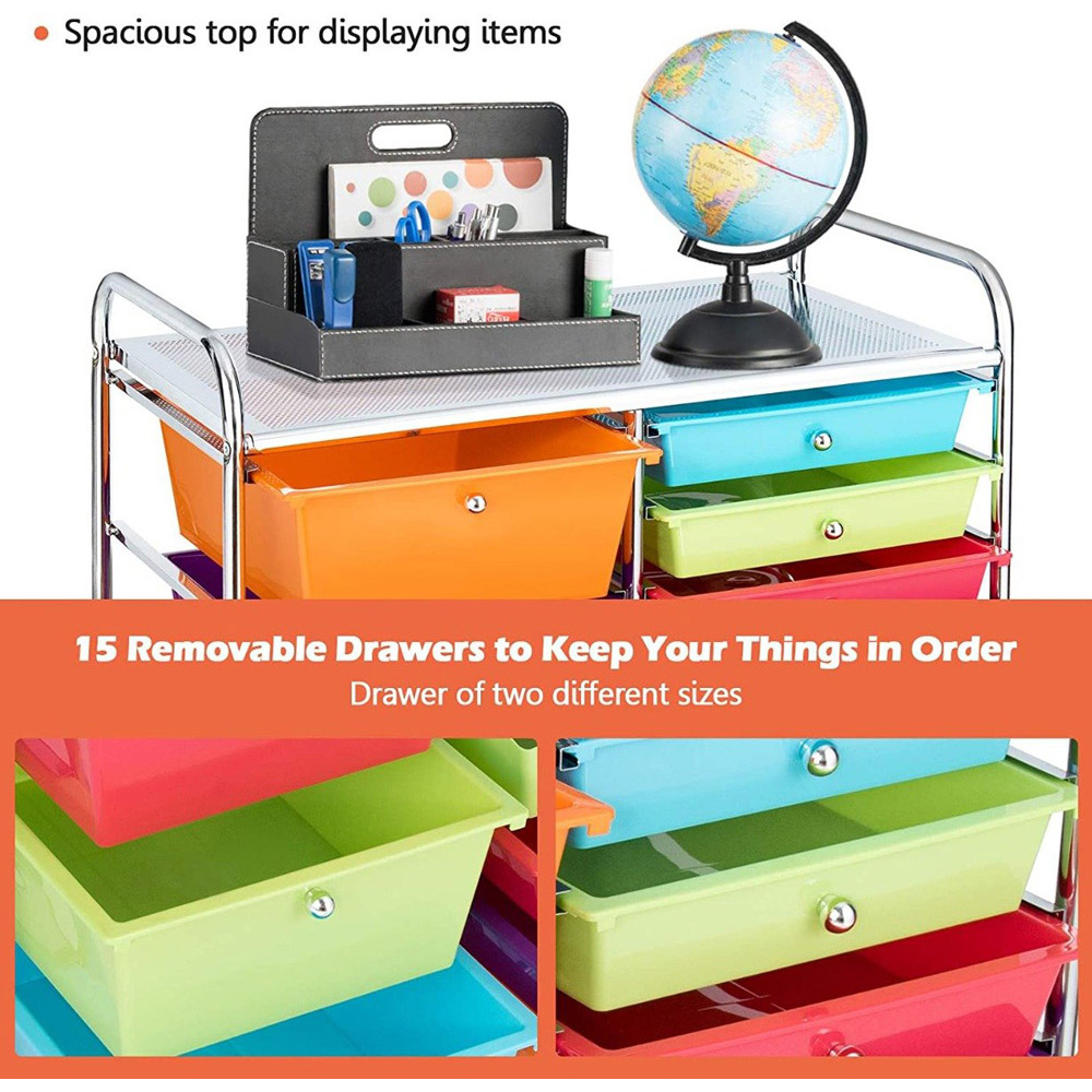 Costway 15 Drawer Multicolour Storage Trolley Image 7