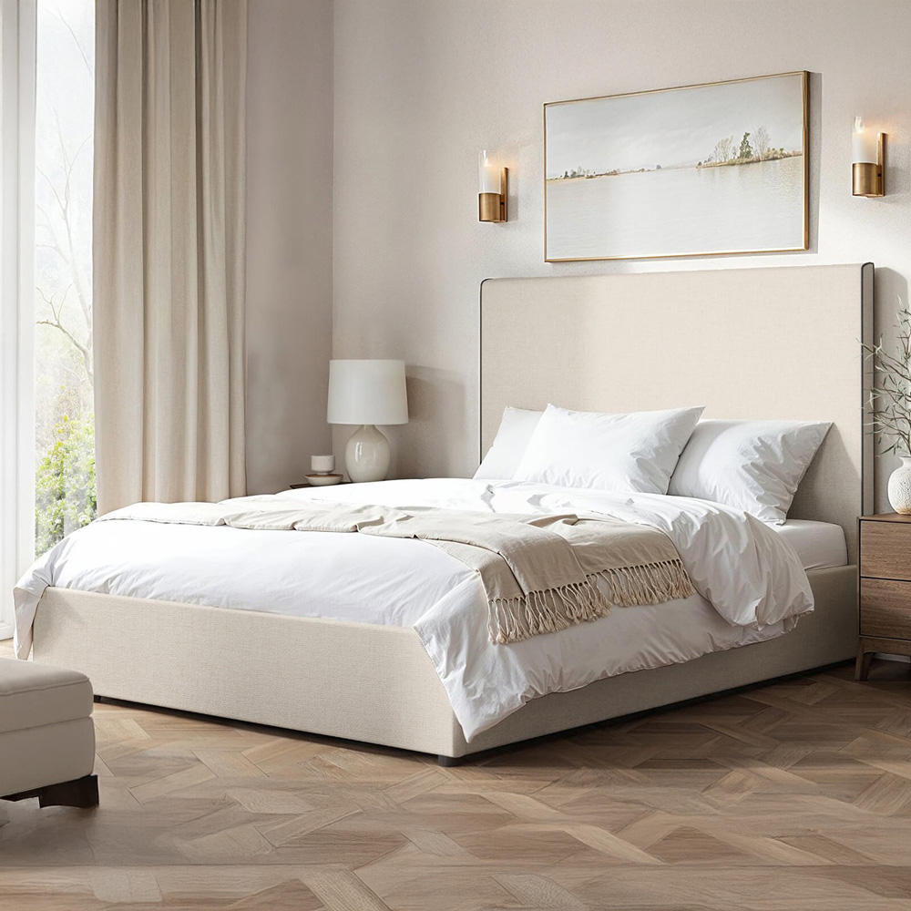 Flair Penelope King Size Cream Fabric with Black Piping Ottoman Bed Image 1