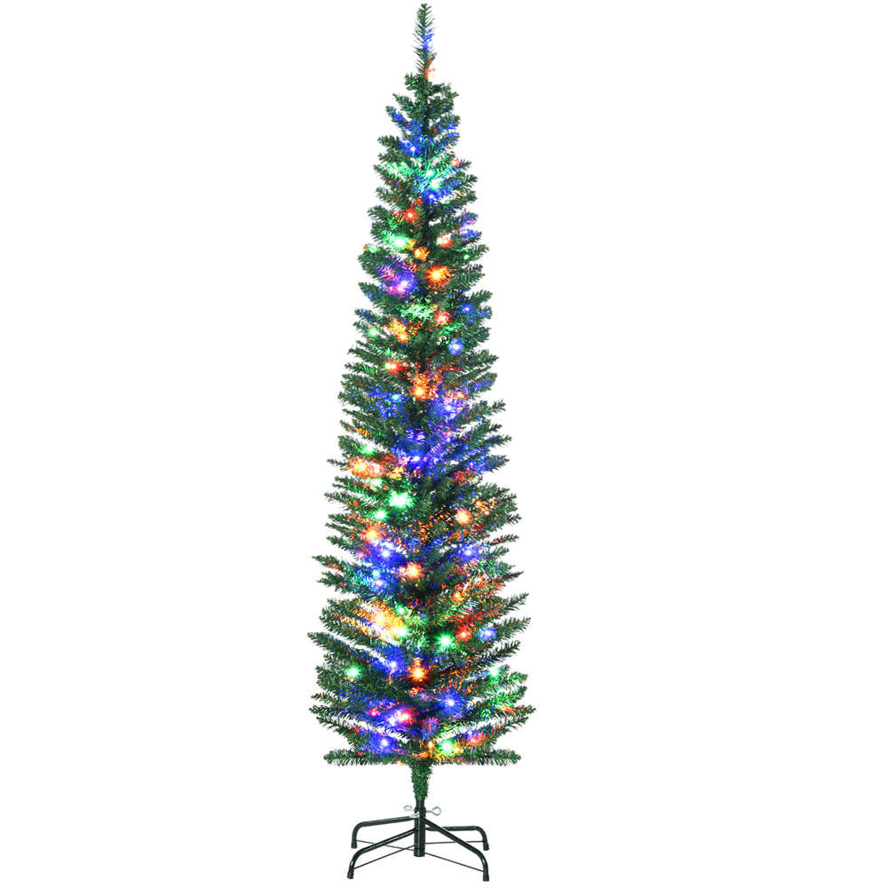 Everglow Colourful LED Pre-Lit Green Pencil Shape Artificial Christmas Tree 6ft Image 1
